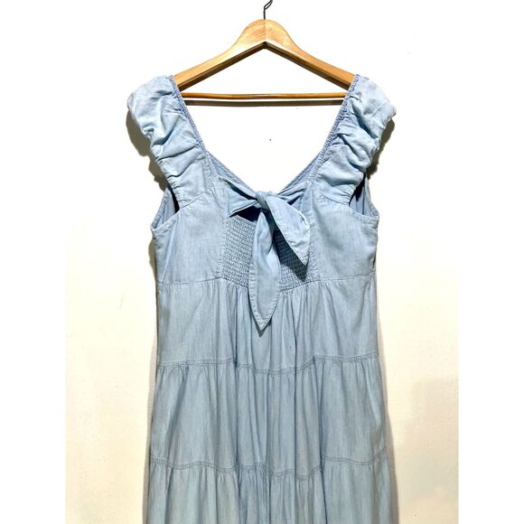 Old Navy denim maxi dress broomstick smoke back light wash blue casual women 2X - Picture 3 of 7